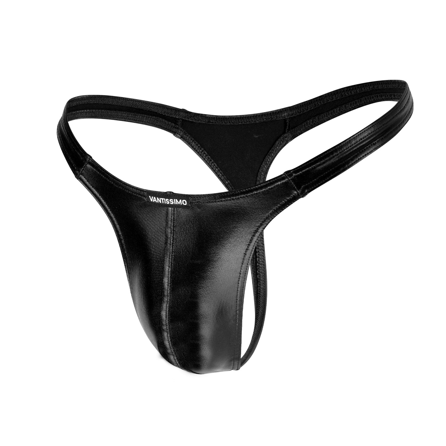 HERREN STRING SCHWARZ WETLOOK GLÄNZEND LEDER OPTIK