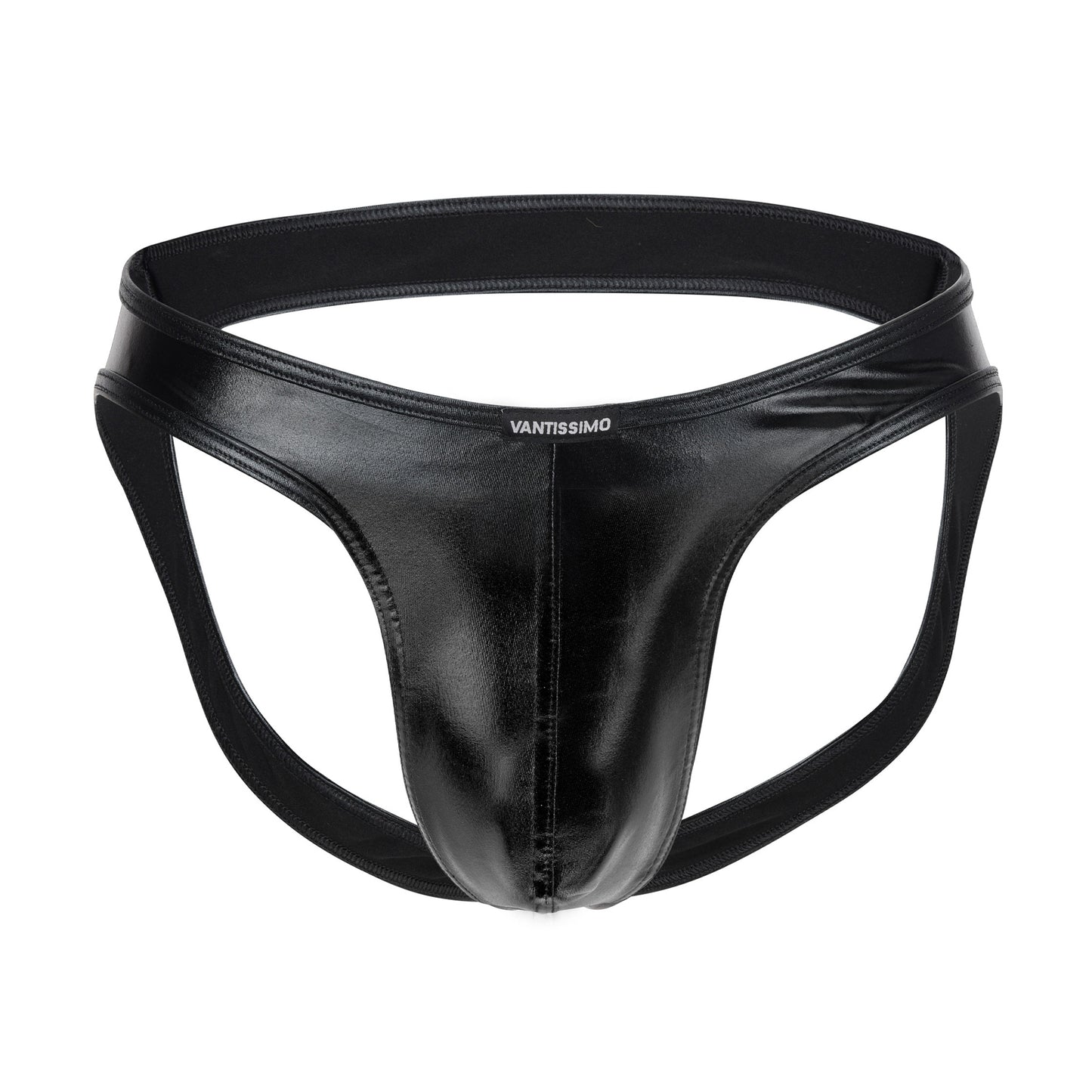 HERREN JOCK SLIP OUVERT SCHWARZ WETLOOK GLÄNZEND LEDER OPTIK