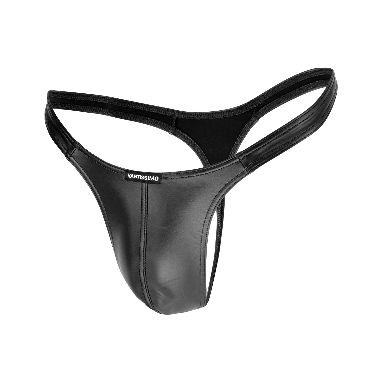 HERREN STRING SCHWARZ MATT LEDER OPTIK
