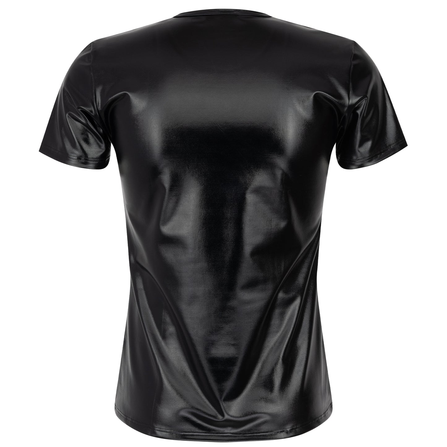 HERREN T-SHIRT SLIM RUNDHALS SCHWARZ WETLOOK GLÄNZENT LEDER OPTIK