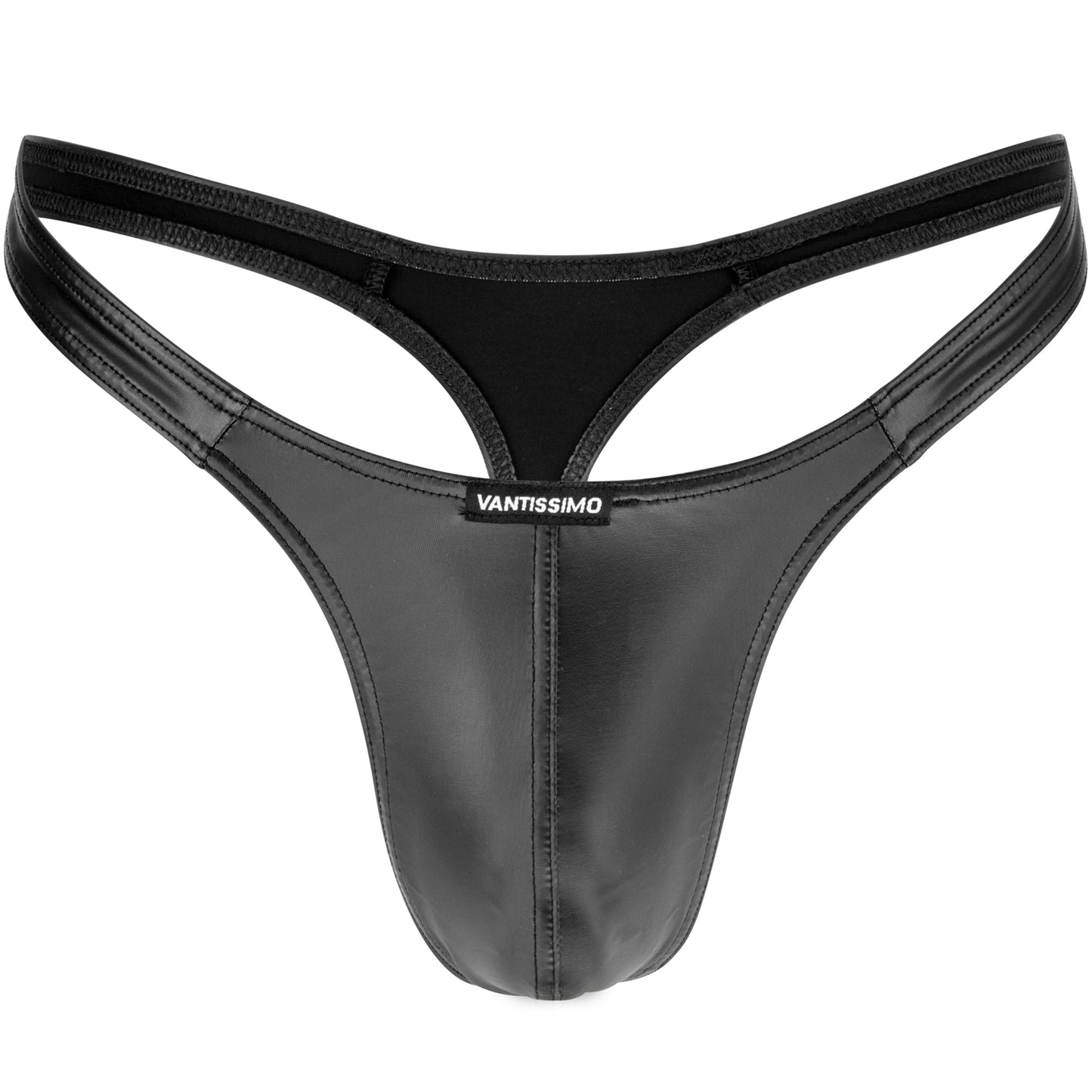 HERREN STRING SCHWARZ MATT LEDER OPTIK
