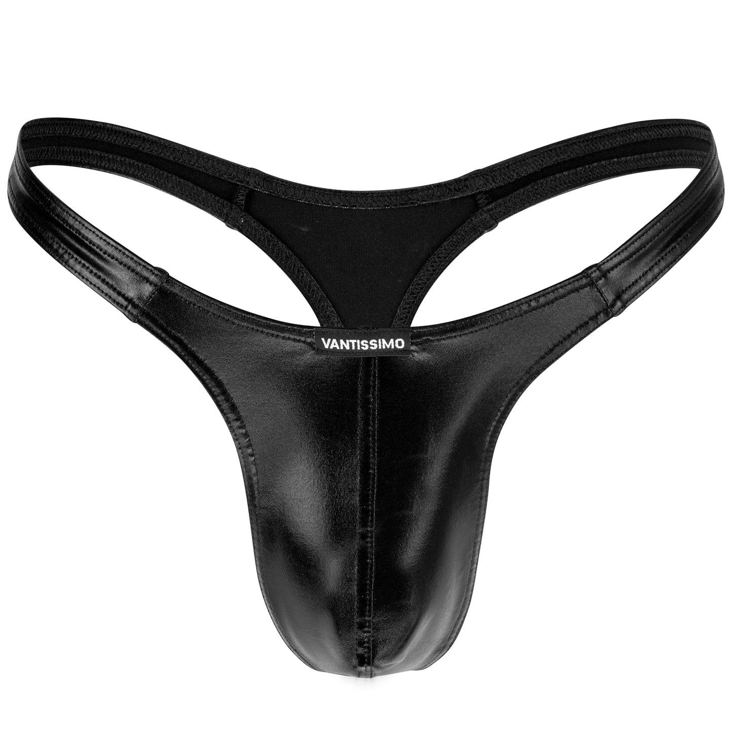 HERREN STRING SCHWARZ WETLOOK GLÄNZEND LEDER OPTIK