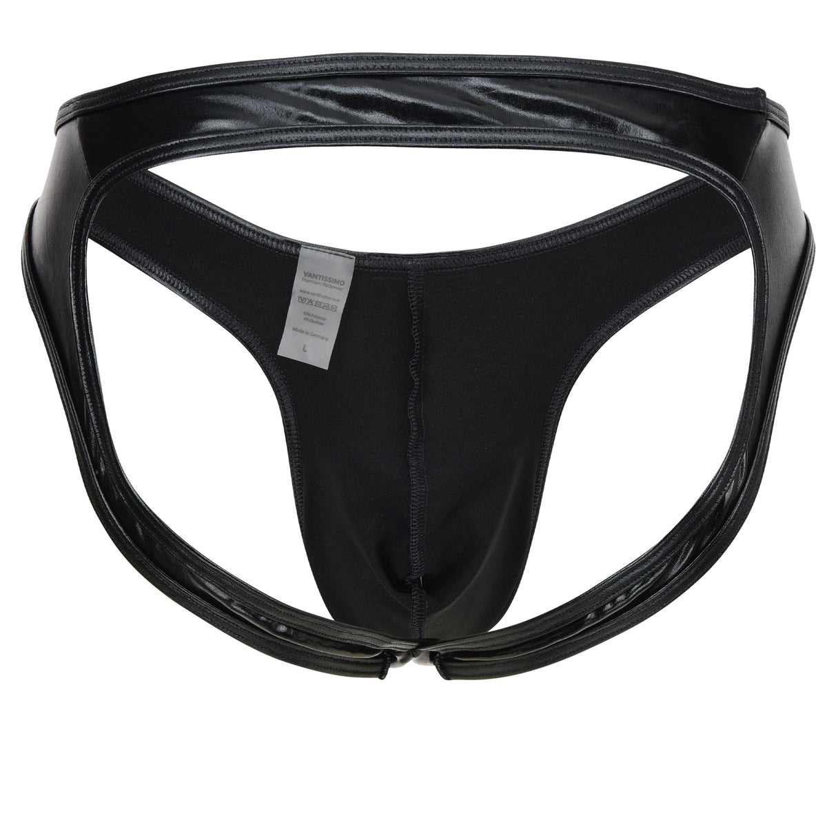 Herren Jock Slip Ouvert Schwarz Wetlook GlÄnzend Leder Optik Vantissimo