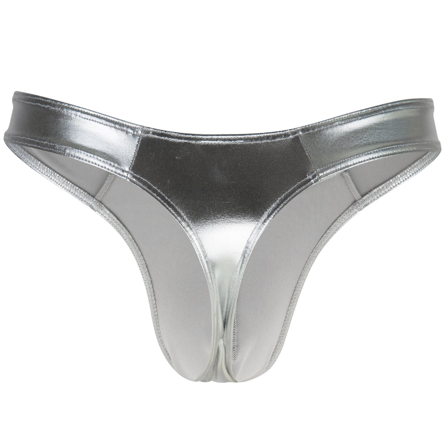 HERREN STRING SILBER METALLIC GLÄNZEND LEDER OPTIK