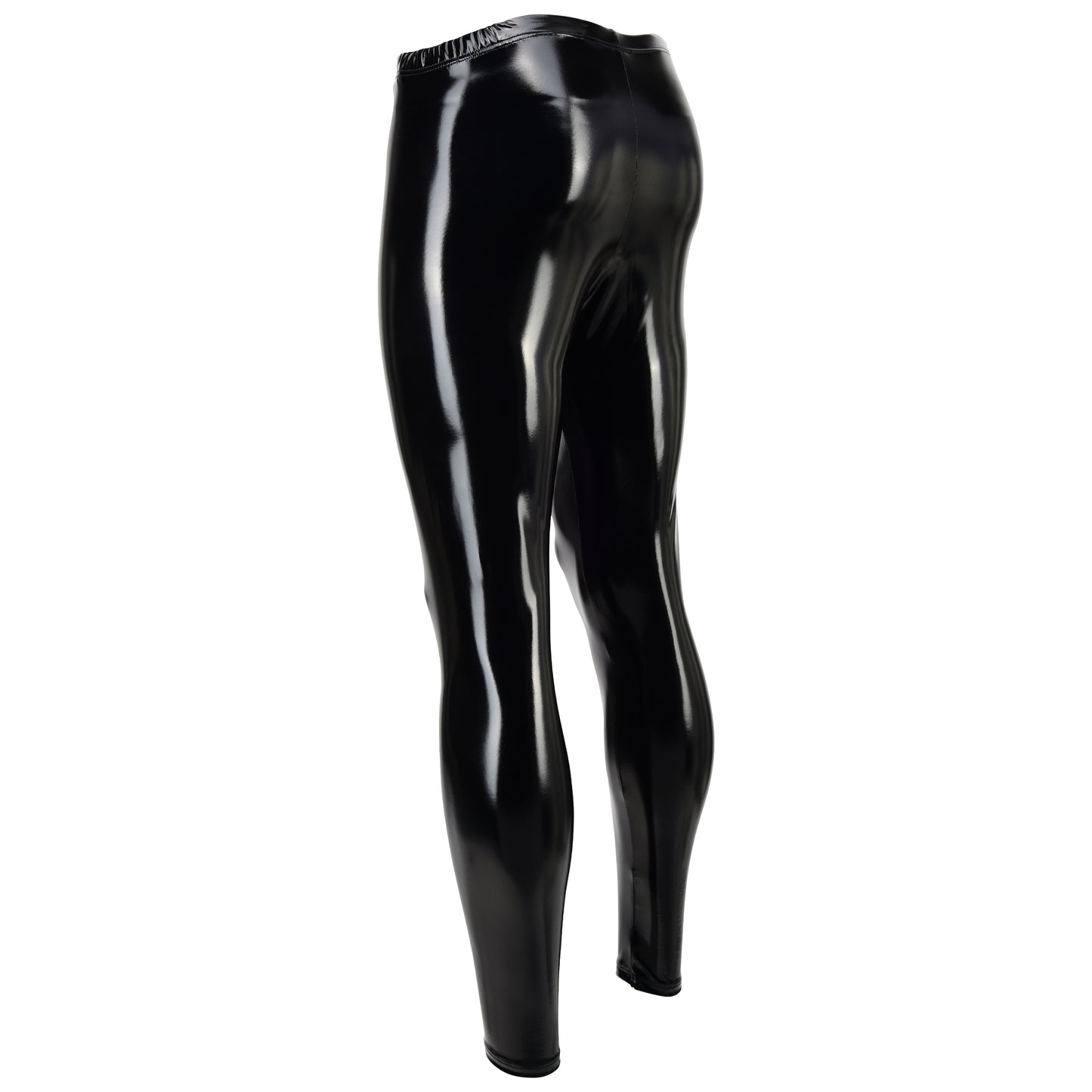 MEN'S ZIPPED LEGGINGS BLACK HIGH GLOSS LACQUER LATEX LOOK WITH ZIPPER SILVER MEGGINGS