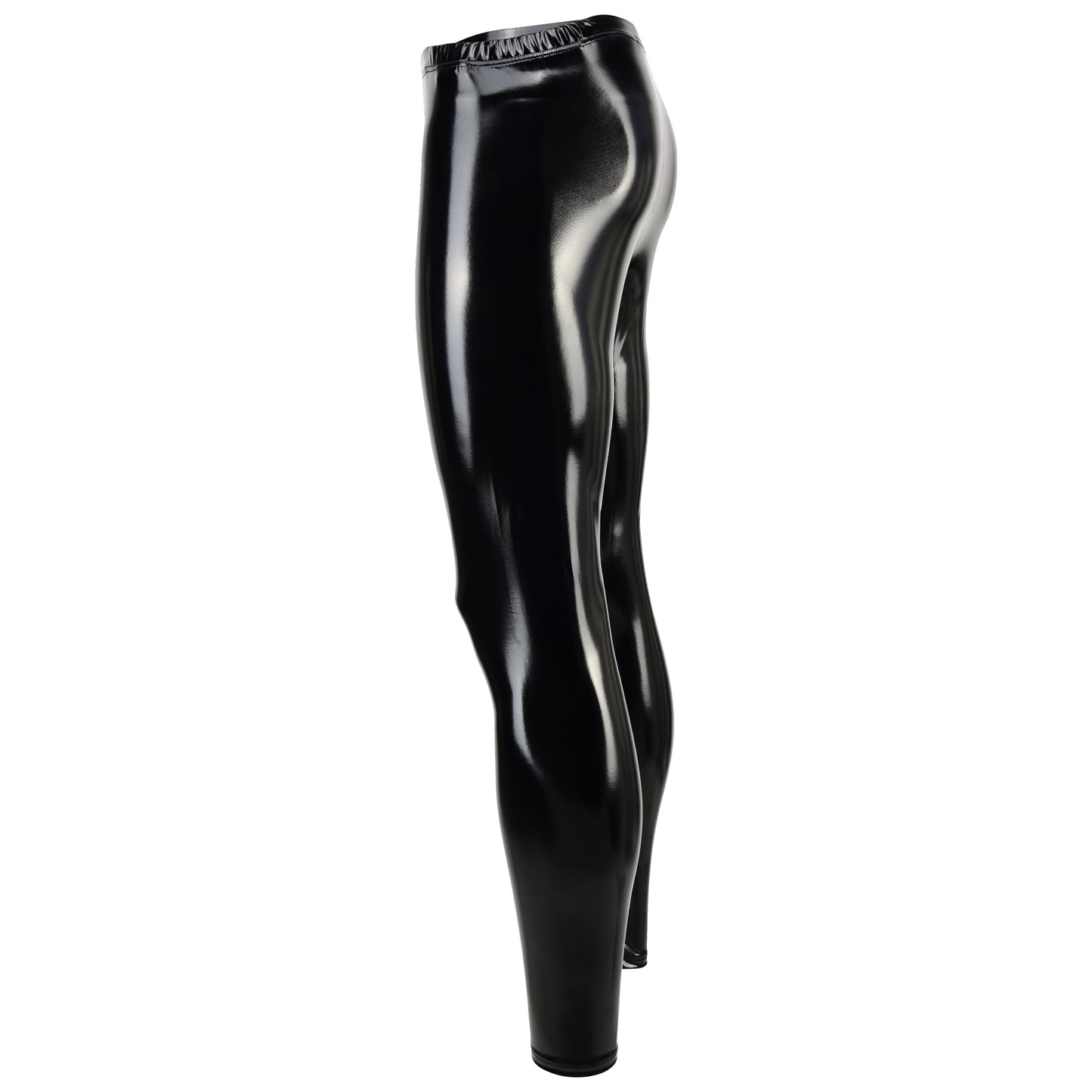 MEN'S ZIPPED LEGGINGS BLACK LACQUER WITH 2-WAY ZIPPER SILVER MEGGINGS HIGH GLOSS LACQUER LATEX LOOK