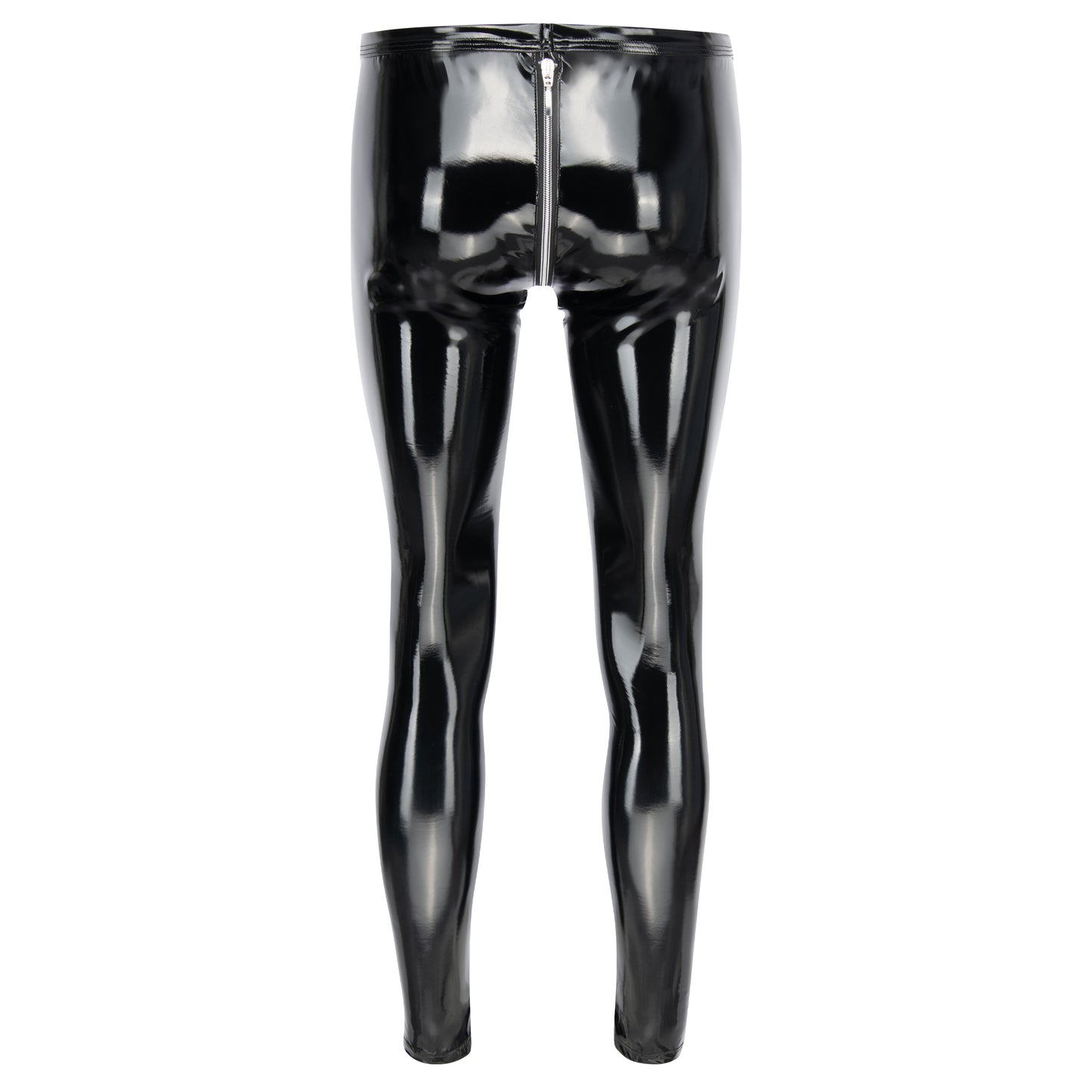MEN'S ZIPPED LEGGINGS BLACK LACQUER WITH 2-WAY ZIPPER SILVER MEGGINGS HIGH GLOSS LACQUER LATEX LOOK