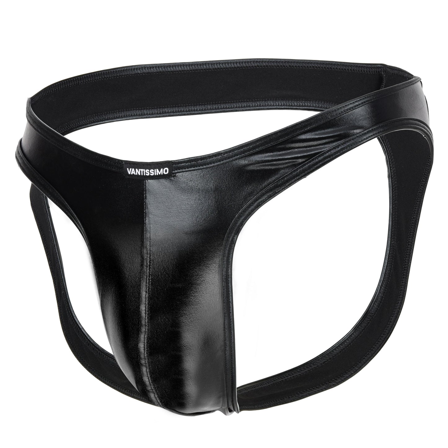 HERREN JOCK SLIP OUVERT SCHWARZ WETLOOK GLÄNZEND LEDER OPTIK