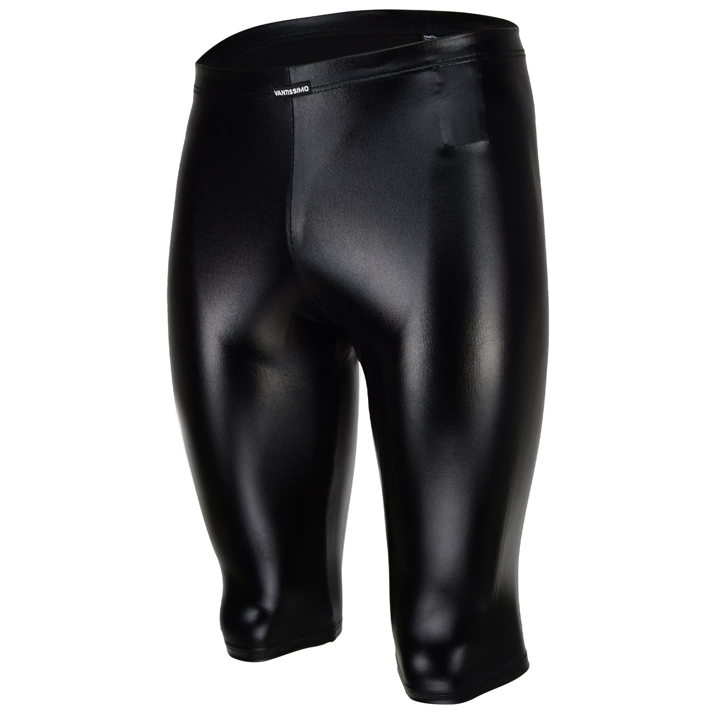HERREN CAPRI KNICKERBOCKER LEGGINGS SCHWARZ WETLOOK GLÄNZEND LEDER OPTIK