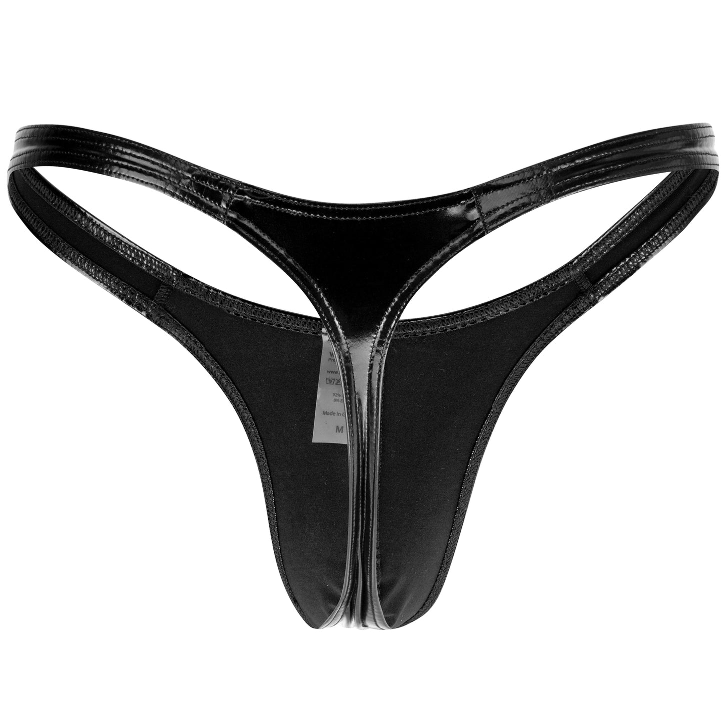 HERREN STRING TANGA SCHWARZ HOCHGLANZ LACK LATEX LEDER OPTIK