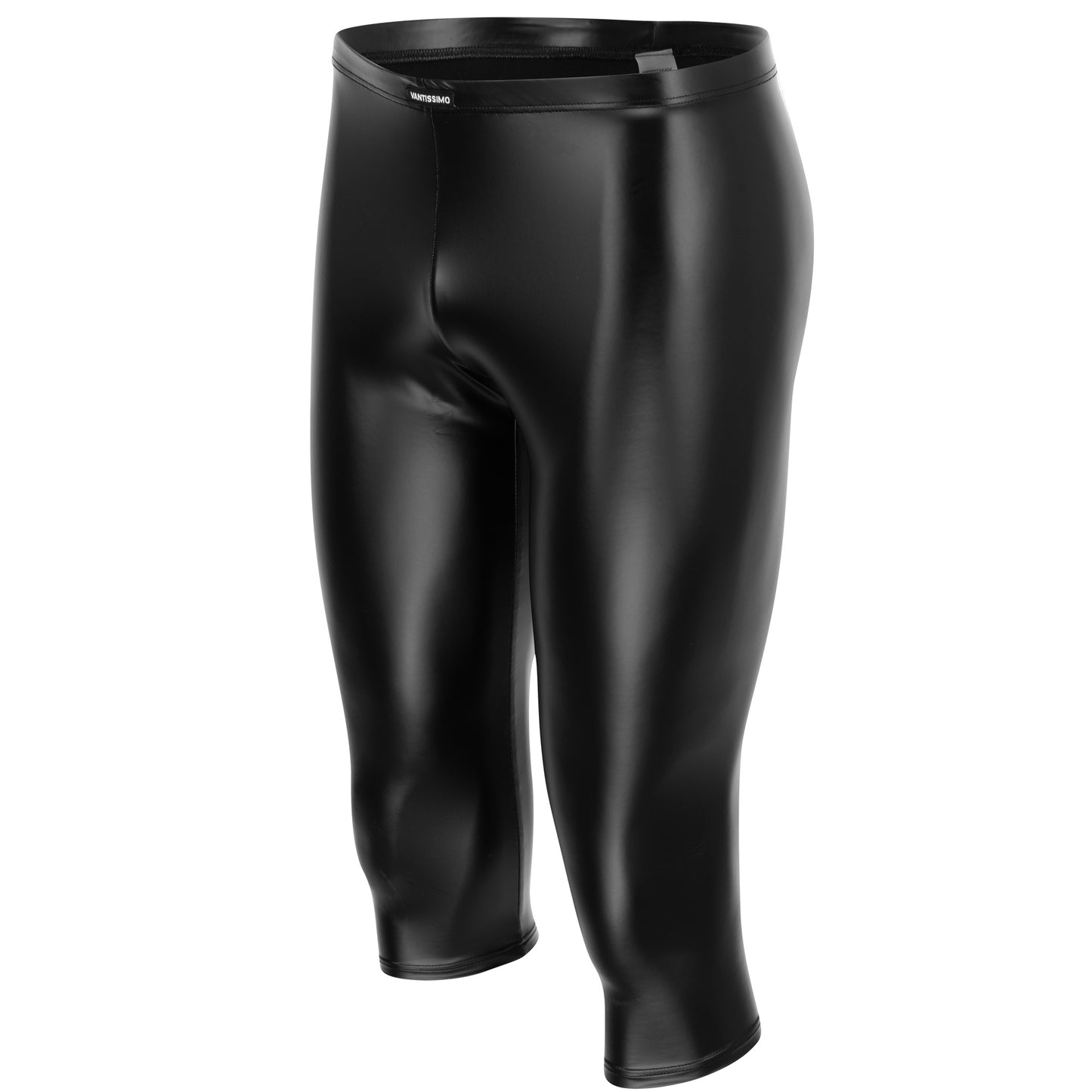 HERREN CAPRI KNICKERBOCKER LEGGINGS SCHWARZ MATT LEDER OPTIK