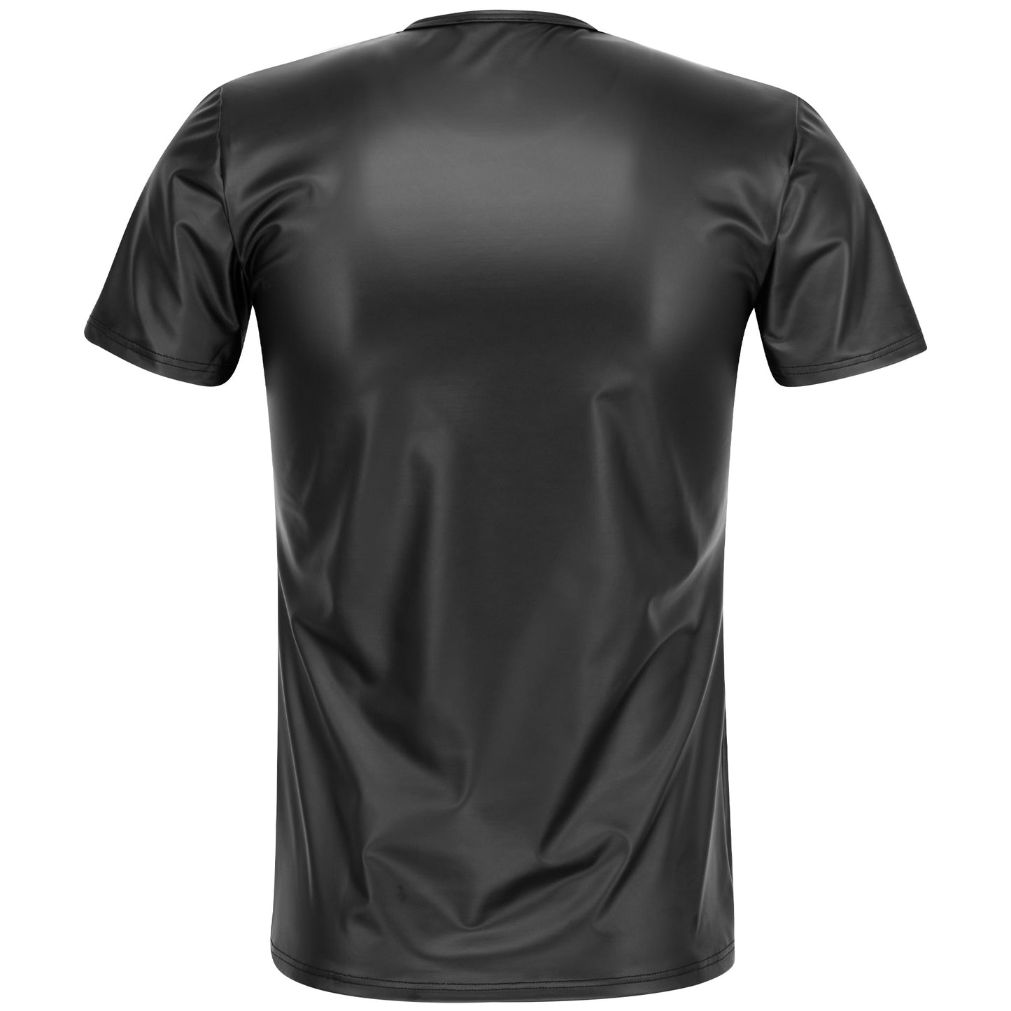 HERREN T-SHIRT SLIM RUNDHALS SCHWARZ MATT LEDER OPTIK