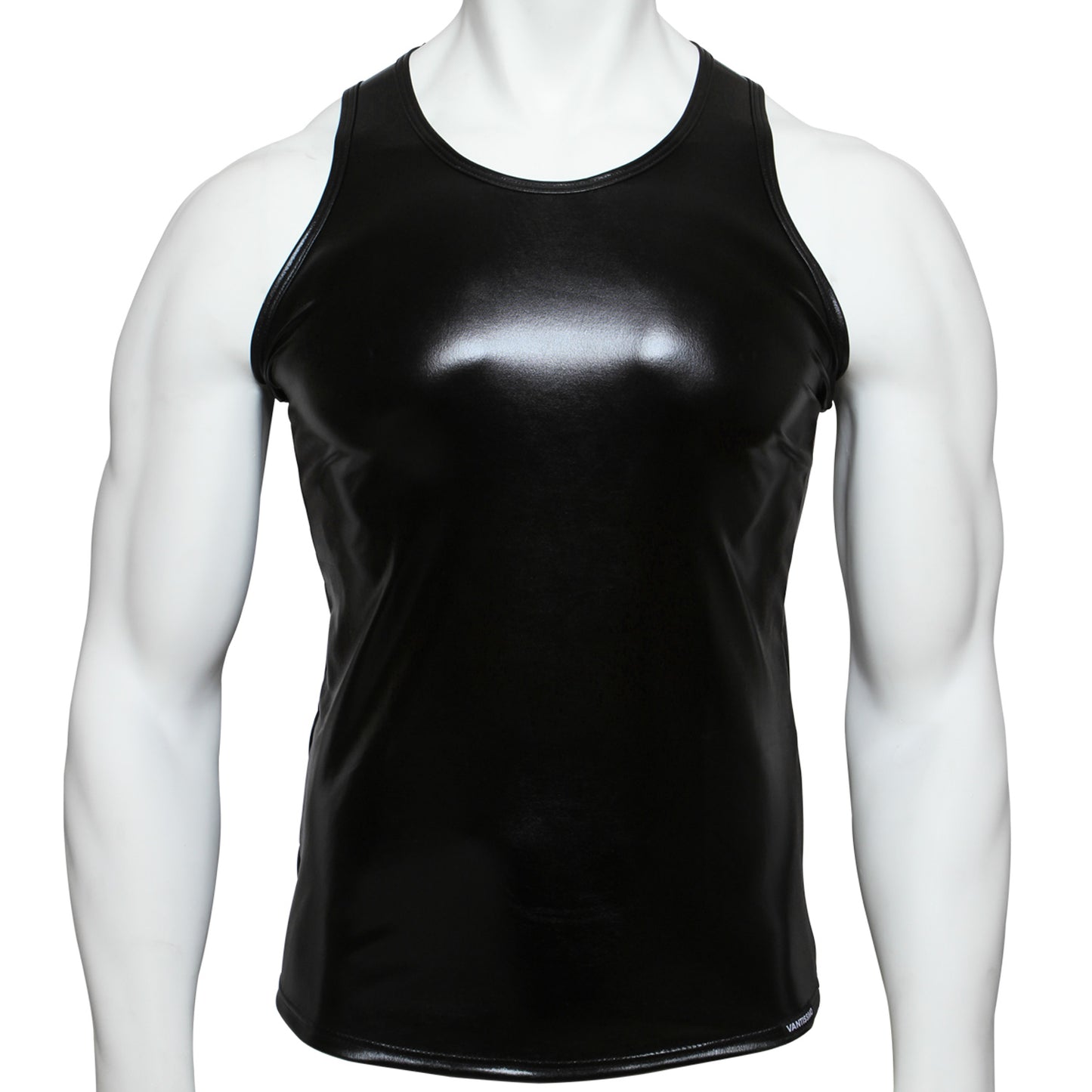 HERREN TANK TOP SLIM SCHWARZ WETLOOK GLÄNZEND LEDER OPTIK