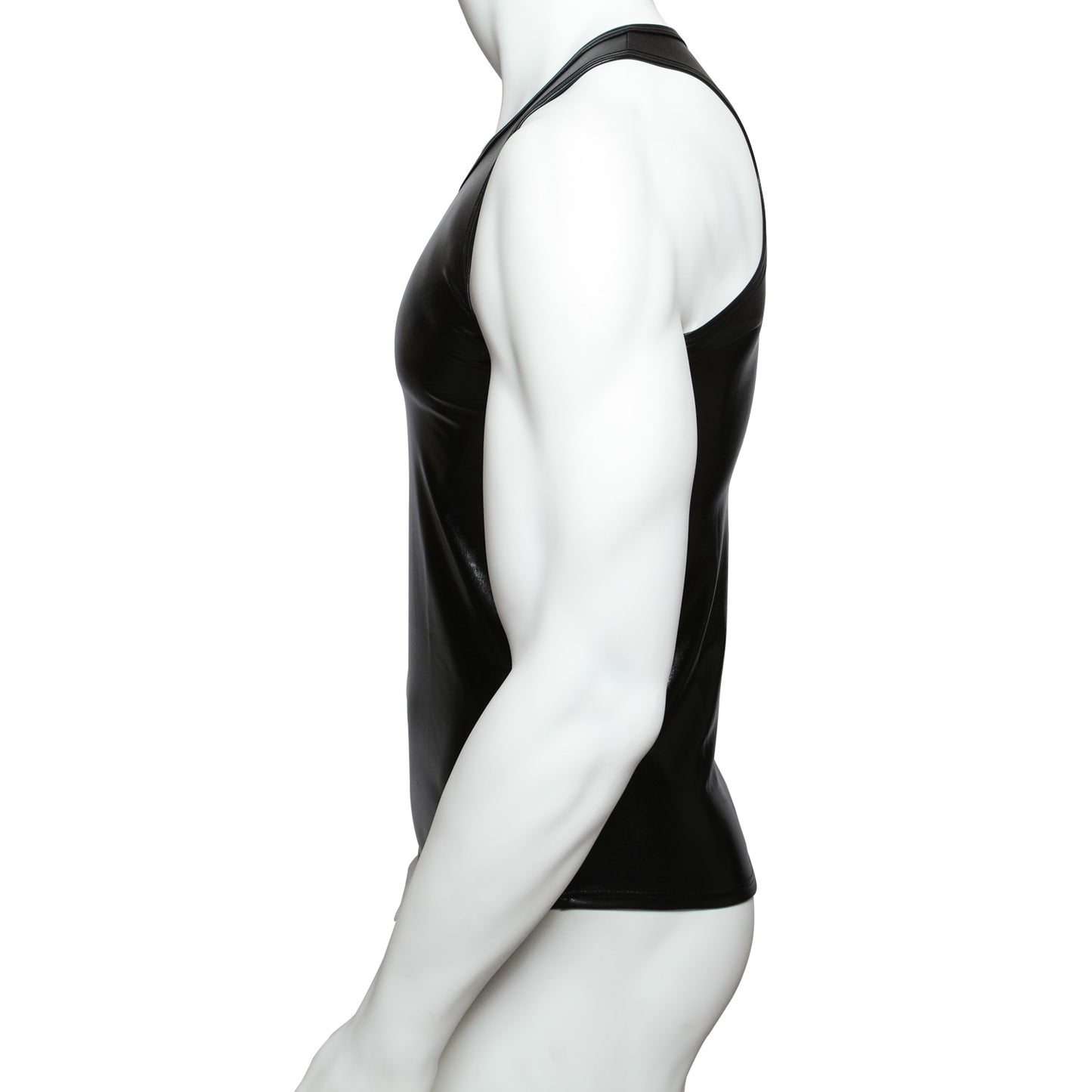 HERREN TANK TOP SLIM SCHWARZ WETLOOK GLÄNZEND LEDER OPTIK