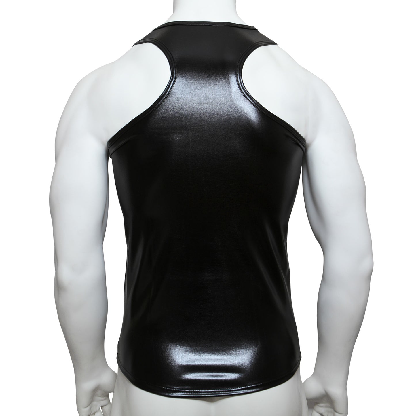 HERREN TANK TOP SLIM SCHWARZ WETLOOK GLÄNZEND LEDER OPTIK