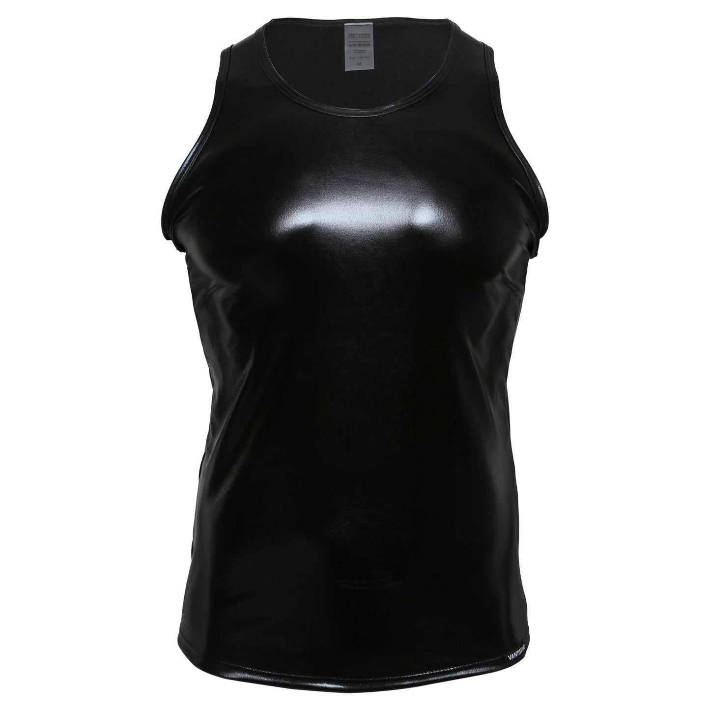 HERREN TANK TOP SLIM SCHWARZ WETLOOK GLÄNZEND LEDER OPTIK