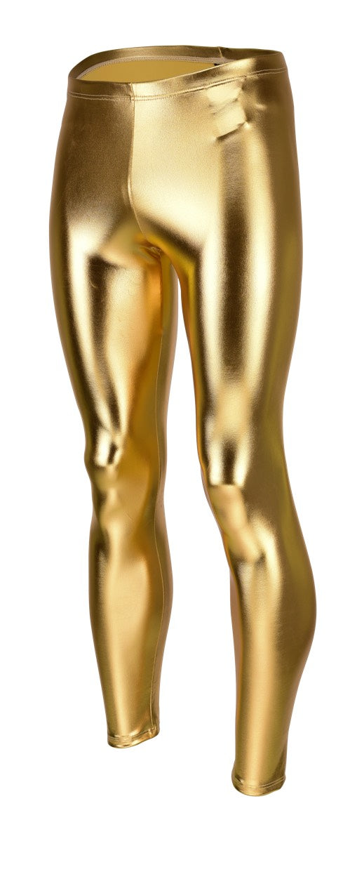 HERREN LEGGINGS GOLD METALLIC GLÄNZEND LEDER OPTIK MEGGINGS