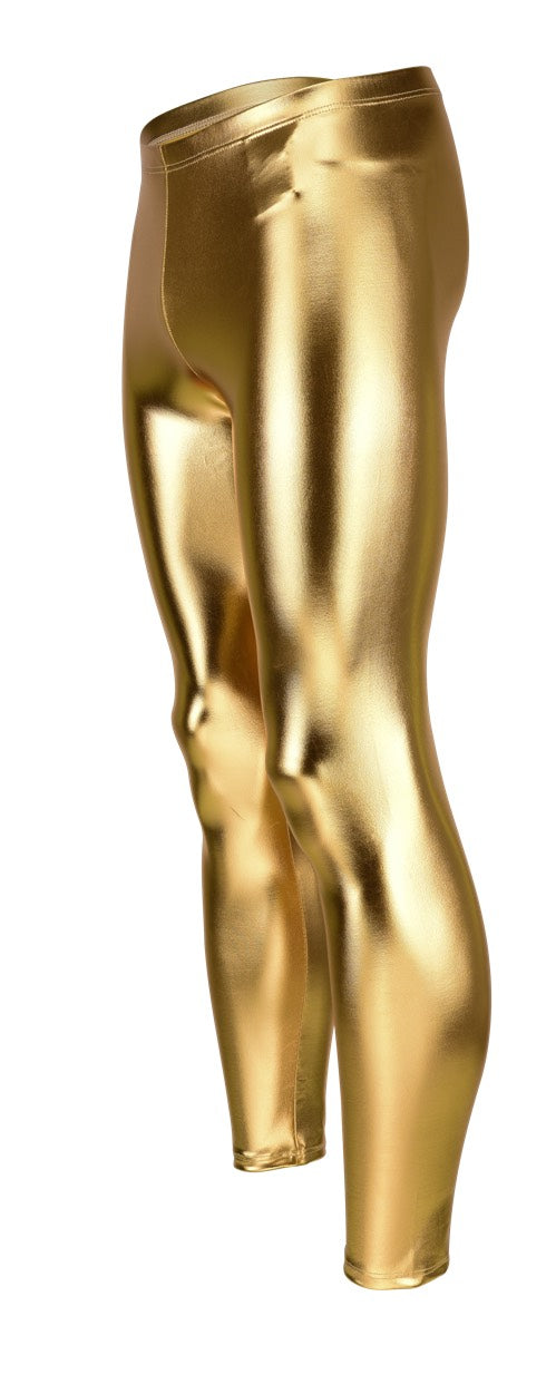 HERREN LEGGINGS GOLD METALLIC GLÄNZEND LEDER OPTIK MEGGINGS