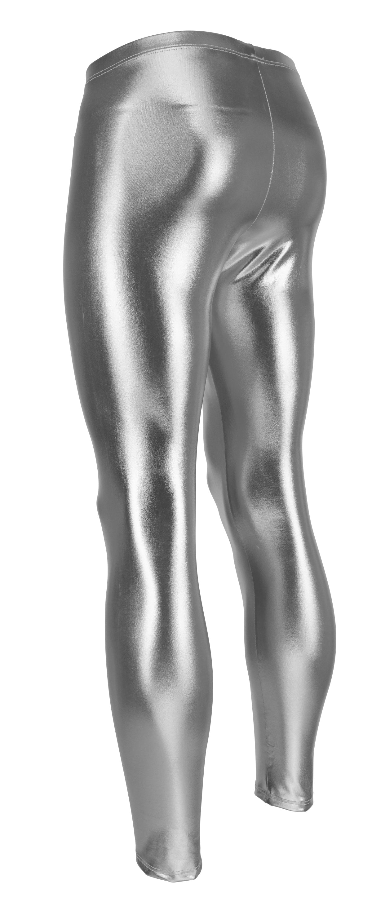 HERREN LEGGINGS SILBER METALLIC GLÄNZEND LEDER OPTIK MEGGINGS