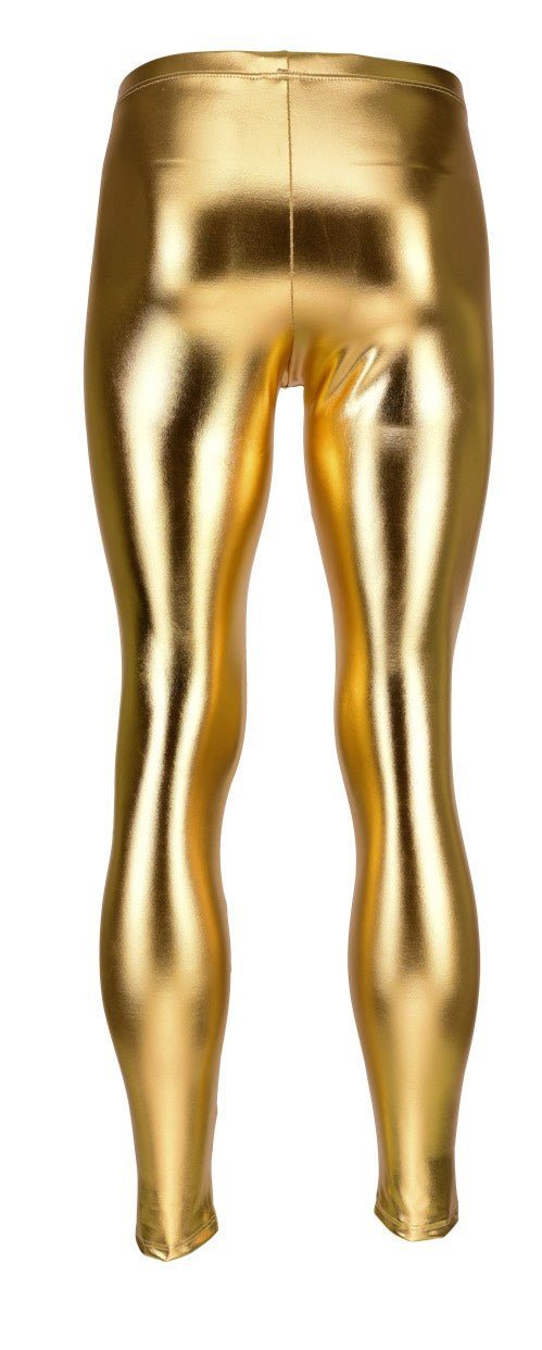 HERREN LEGGINGS GOLD METALLIC GLÄNZEND LEDER OPTIK MEGGINGS