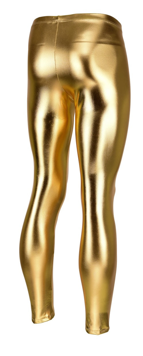 HERREN LEGGINGS GOLD METALLIC GLÄNZEND LEDER OPTIK MEGGINGS