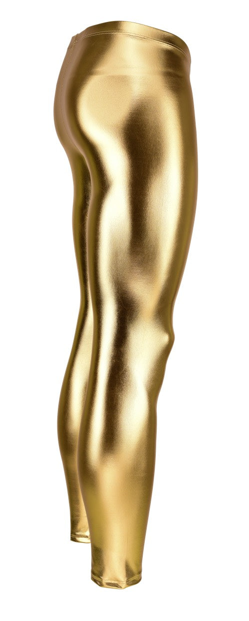 HERREN LEGGINGS GOLD METALLIC GLÄNZEND LEDER OPTIK MEGGINGS