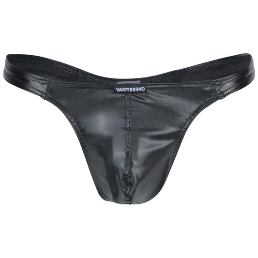 MEN'S STRING TANGA BLACK HIGH GLOSS LACQUER LATEX LEATHER LOOK