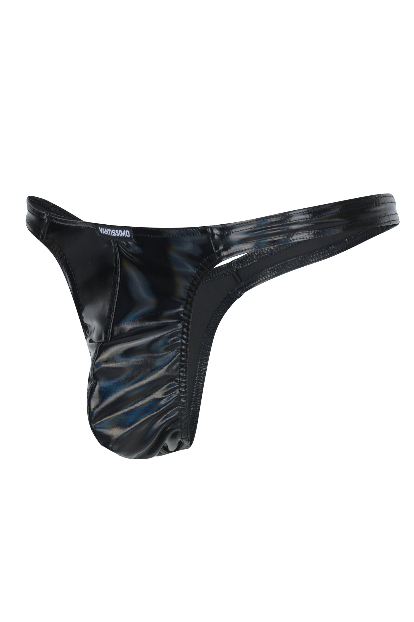 MEN'S STRING TANGA BLACK HIGH GLOSS LACQUER LATEX LEATHER LOOK