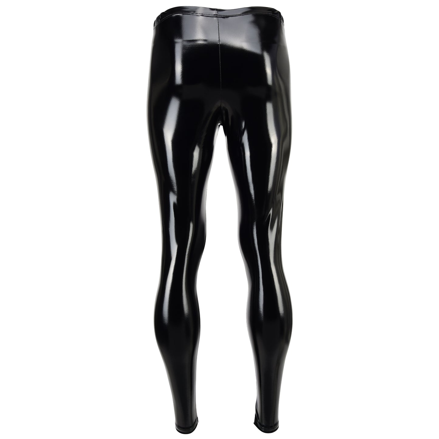 MEN'S ZIPPED LEGGINGS BLACK HIGH GLOSS LACQUER LATEX LOOK WITH ZIPPER SILVER MEGGINGS